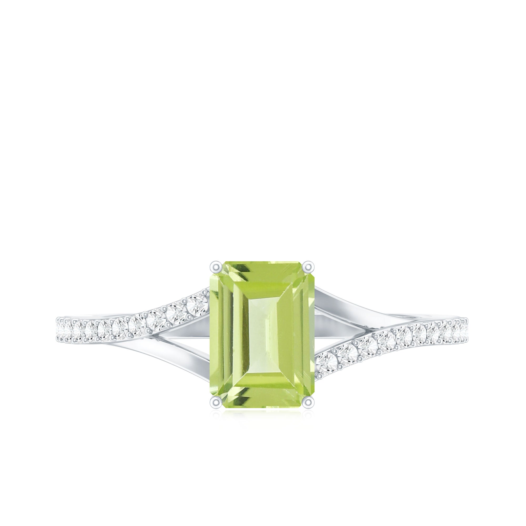 1.8 Carat Peridot Emerald Cut Engagement Ring with Diamond Split Shank