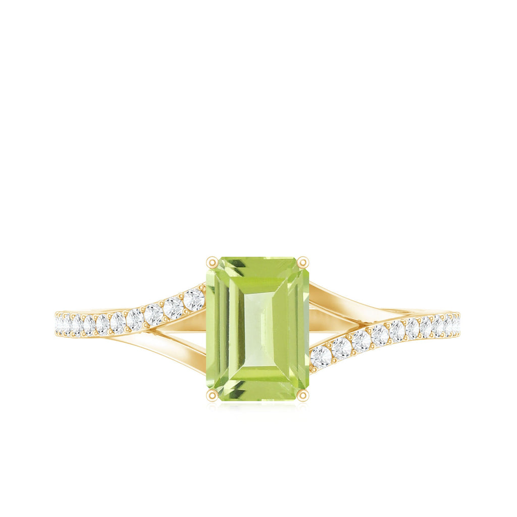 1.8 Carat Peridot Emerald Cut Engagement Ring with Diamond Split Shank