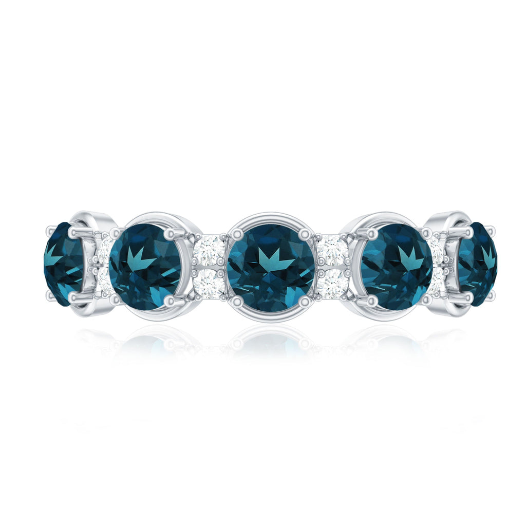 Round London Blue Topaz and Diamond Half Eternity Band