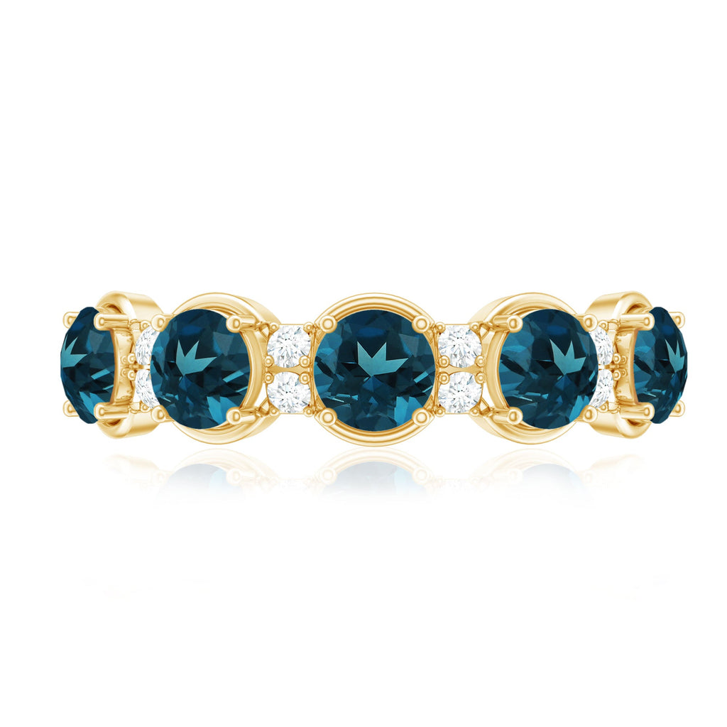Round London Blue Topaz and Diamond Half Eternity Band