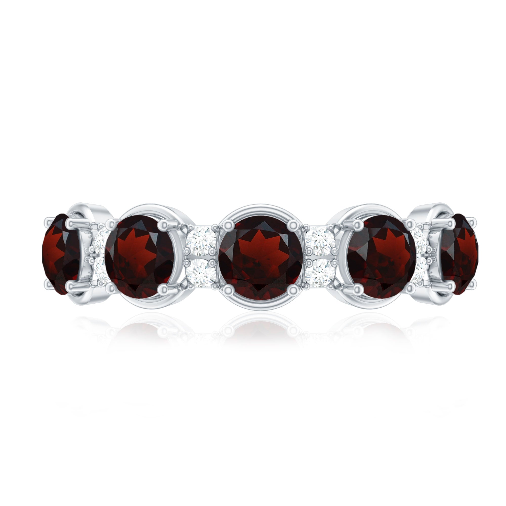 Certified Real Garnet Half Eternity Wedding Band with Diamond