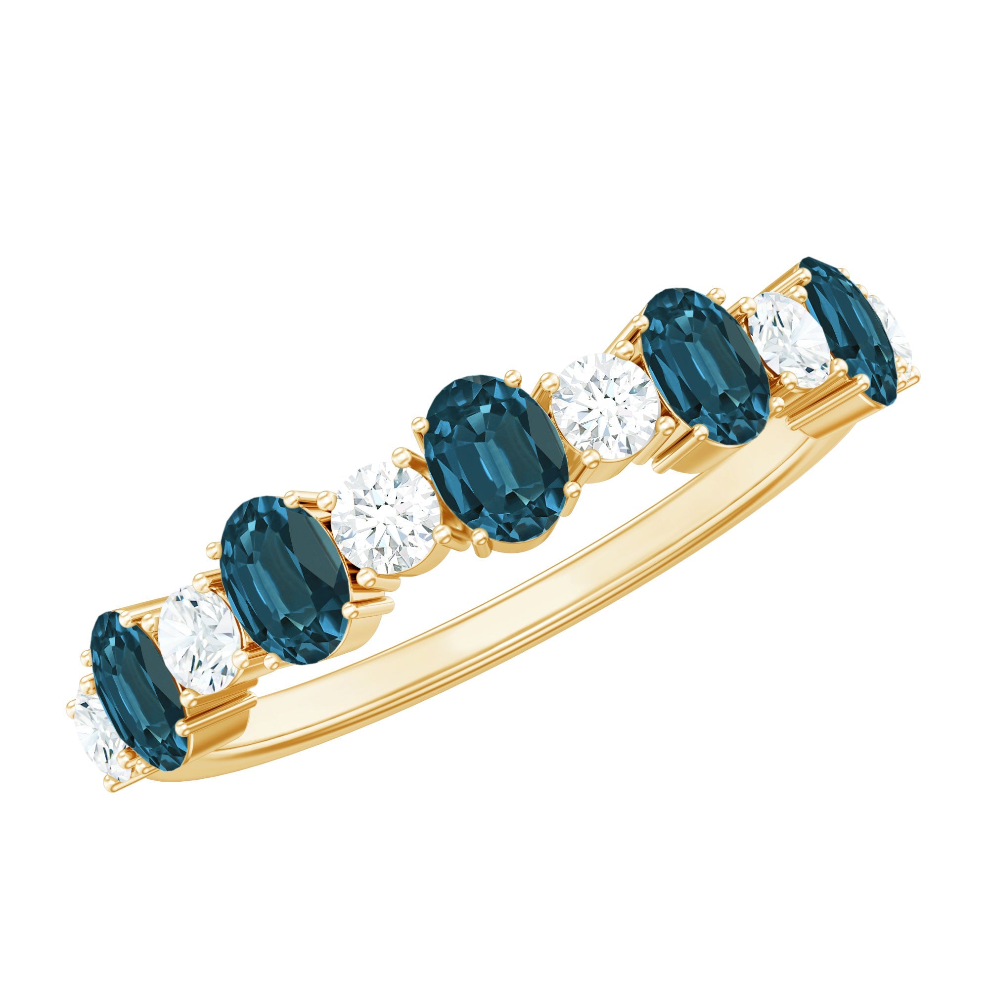 Oval London Blue Topaz Half Eternity Band Ring with Diamond | Rings | Wiccan Center