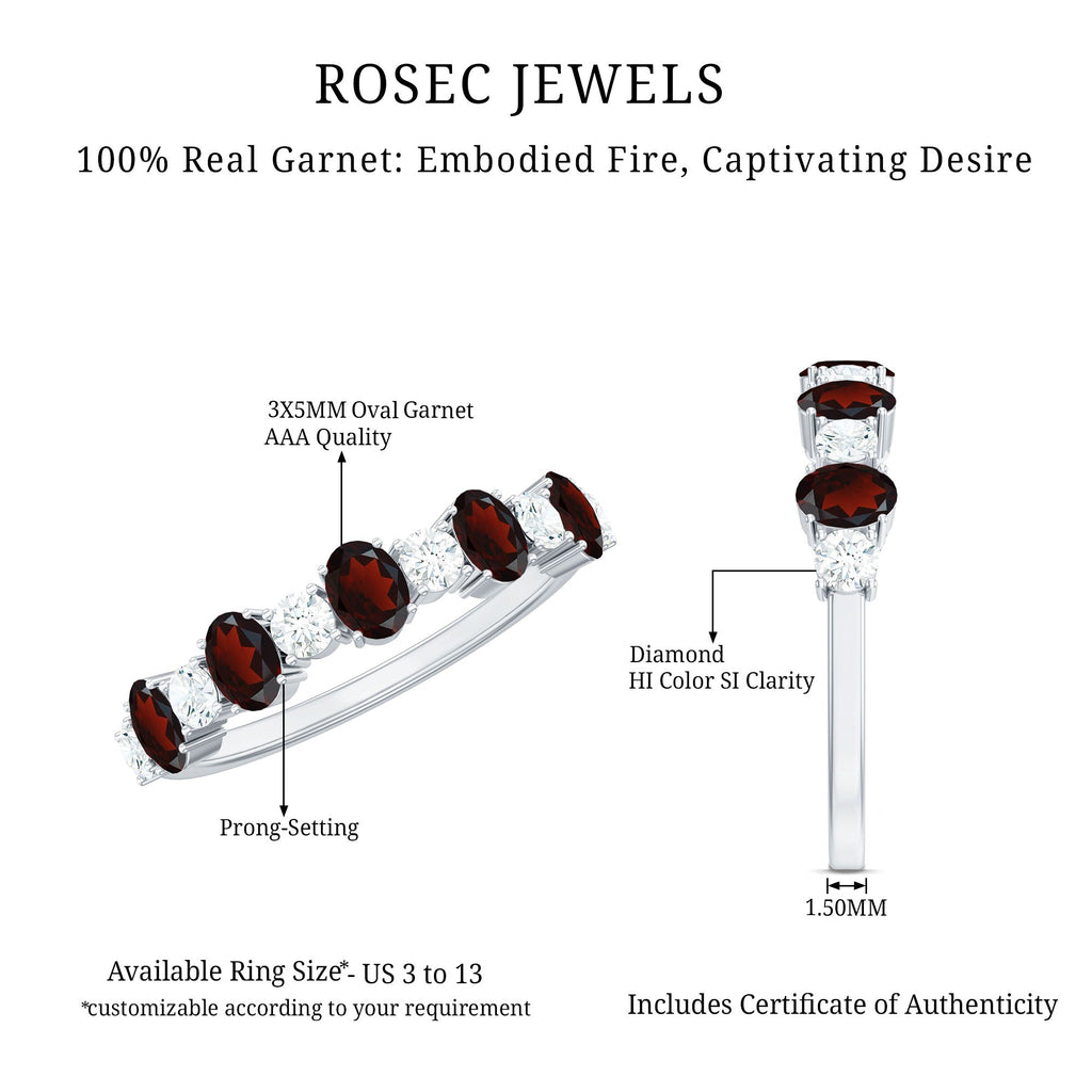 Certified Real Garnet Diamond Half Eternity Ring for Anniversary