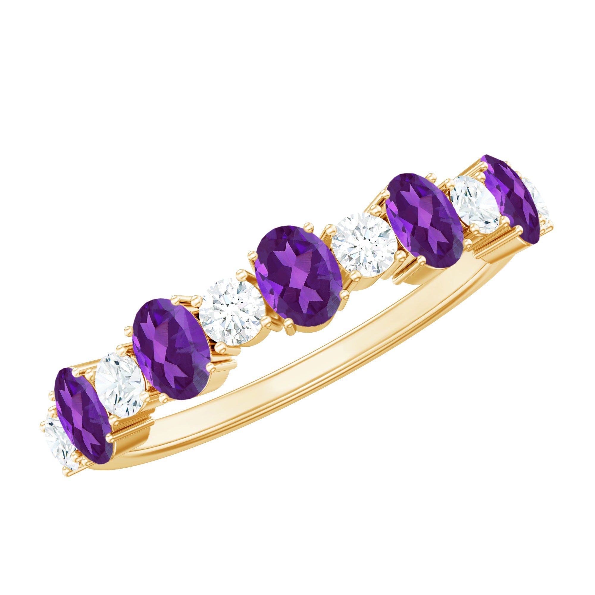 Natural Oval Amethyst Diamond Half Eternity Ring for Women | Rings | Wiccan Center