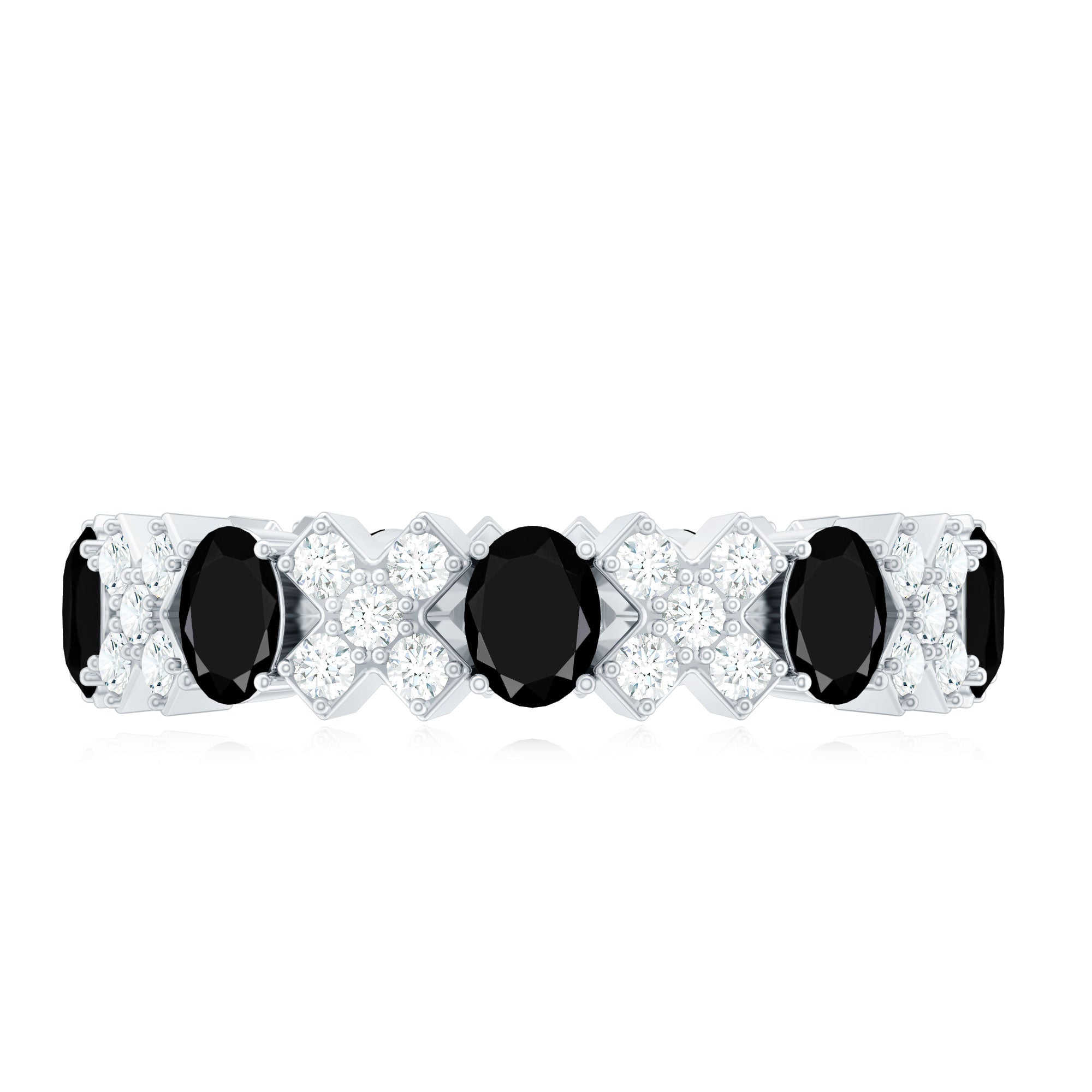 Certified Real Black Spinel Eternity Ring with Moissanite