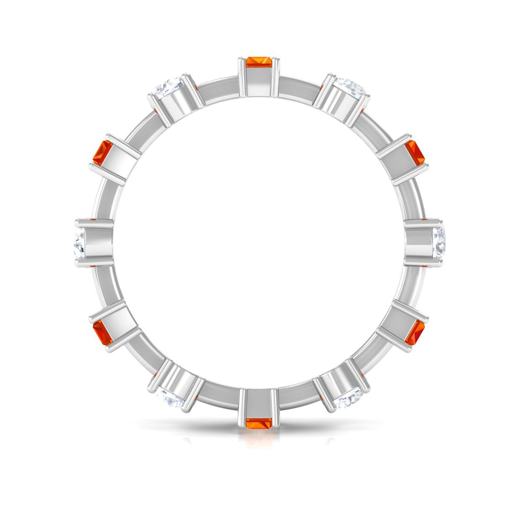 Baguette Cut Lab Grown Orange Sapphire and Diamond Eternity Ring