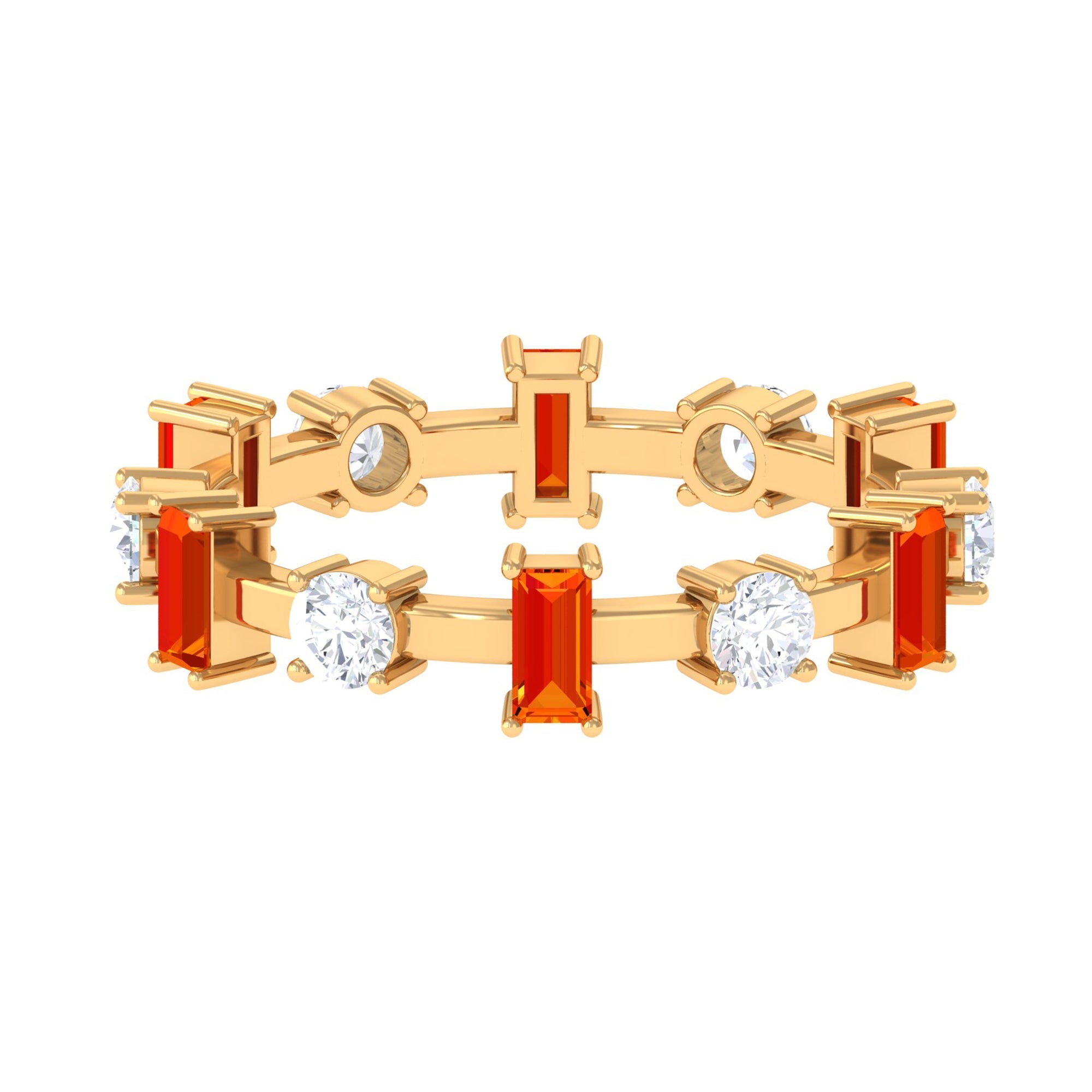 Baguette Cut Lab Grown Orange Sapphire and Diamond Eternity Ring | Rings | Wiccan Center