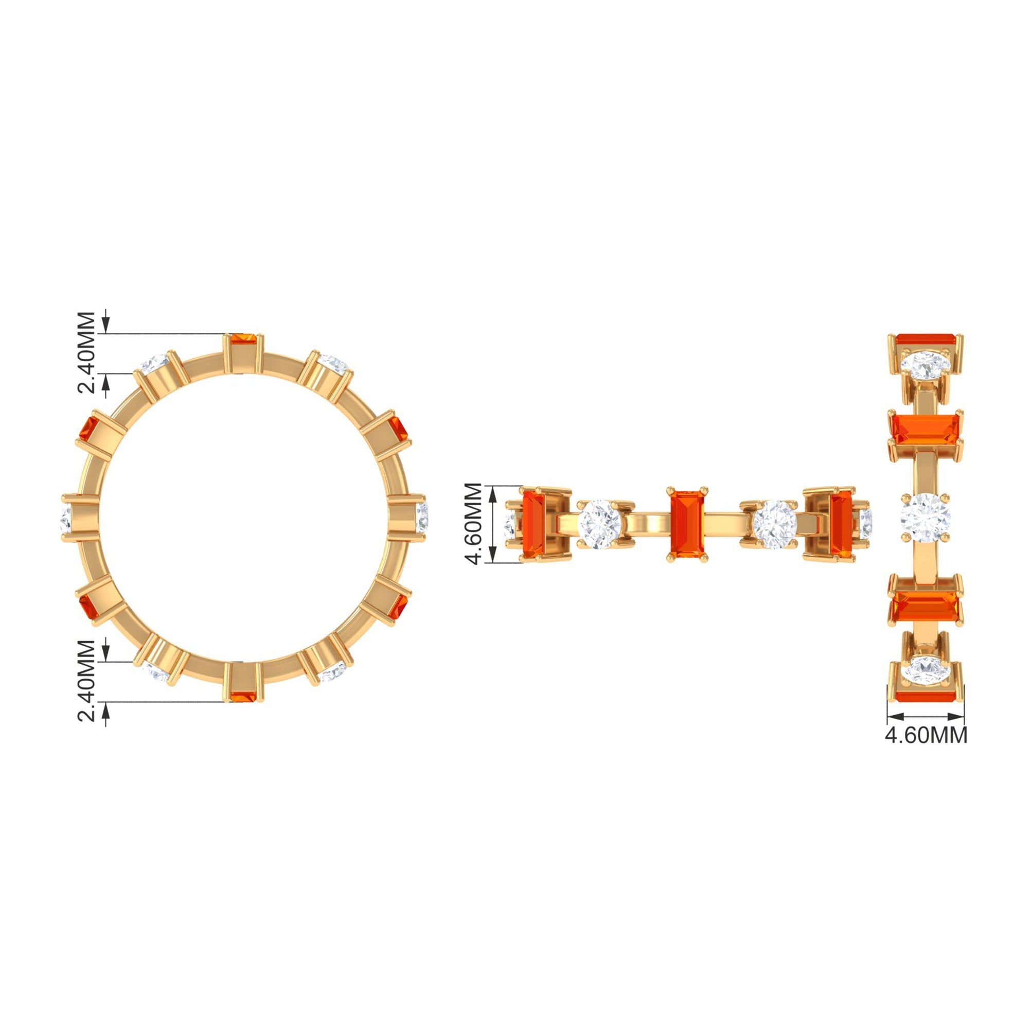 Baguette Cut Lab Grown Orange Sapphire and Diamond Eternity Ring