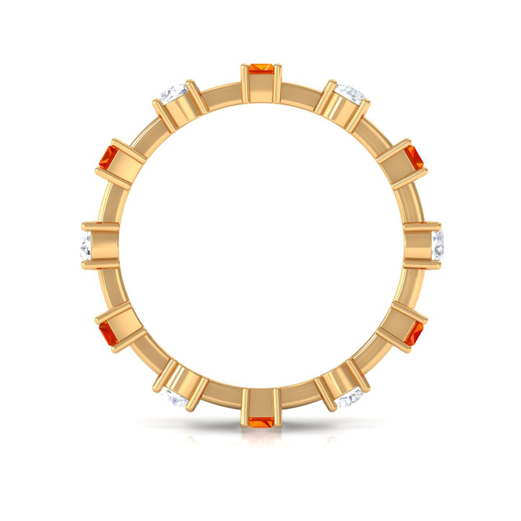 Baguette Cut Lab Grown Orange Sapphire and Diamond Eternity Ring