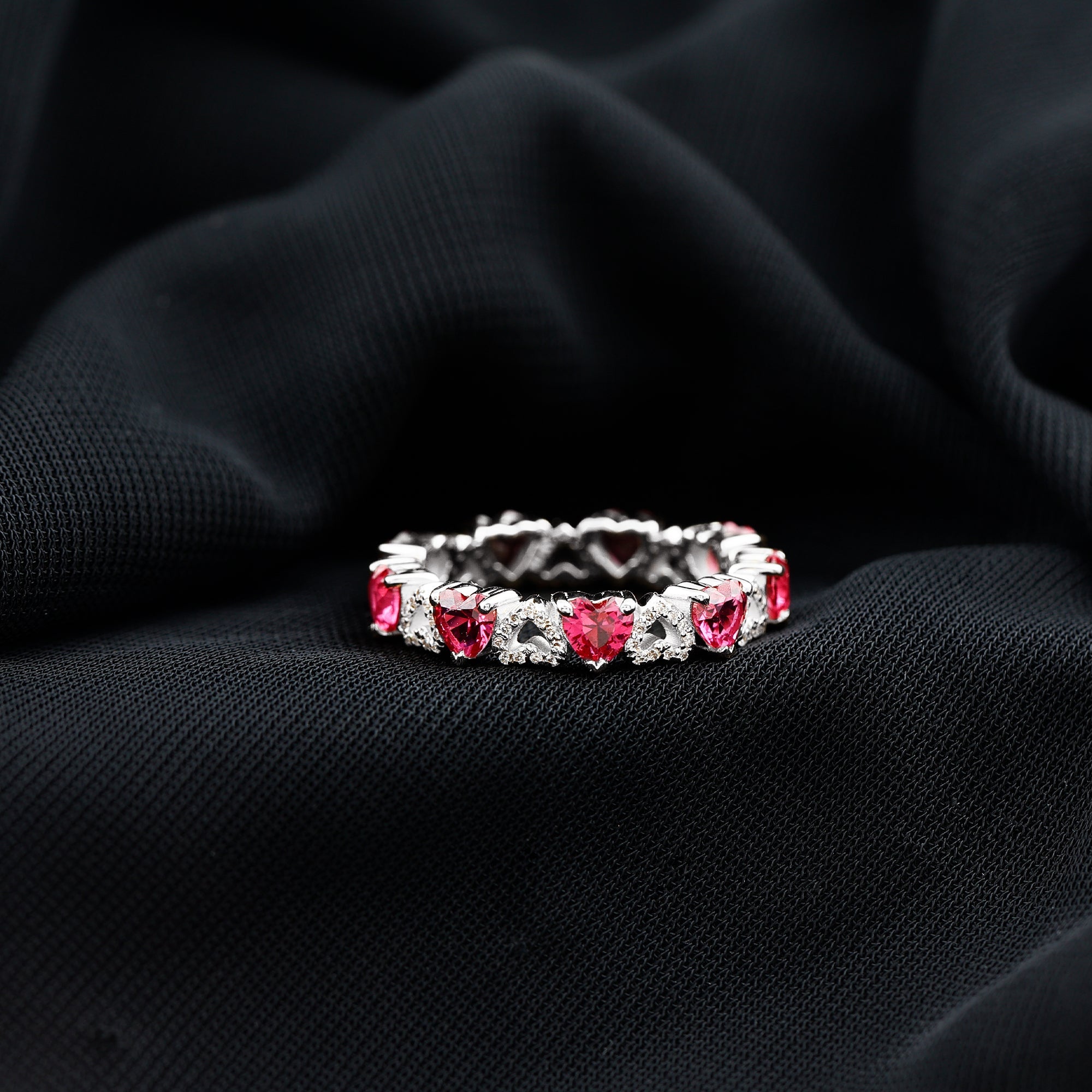 Lab-Created Ruby and Diamond Heart Eternity Band Ring