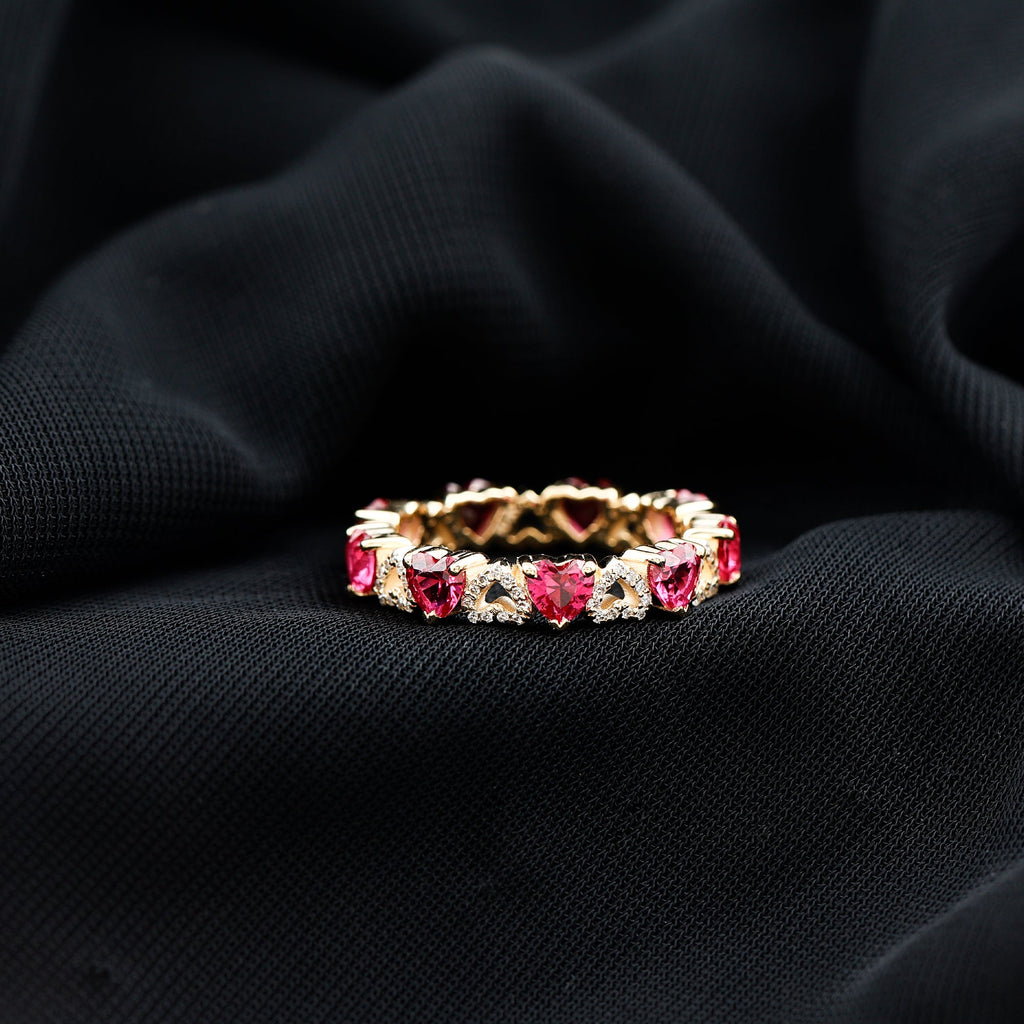 Lab-Created Ruby and Diamond Heart Eternity Band Ring