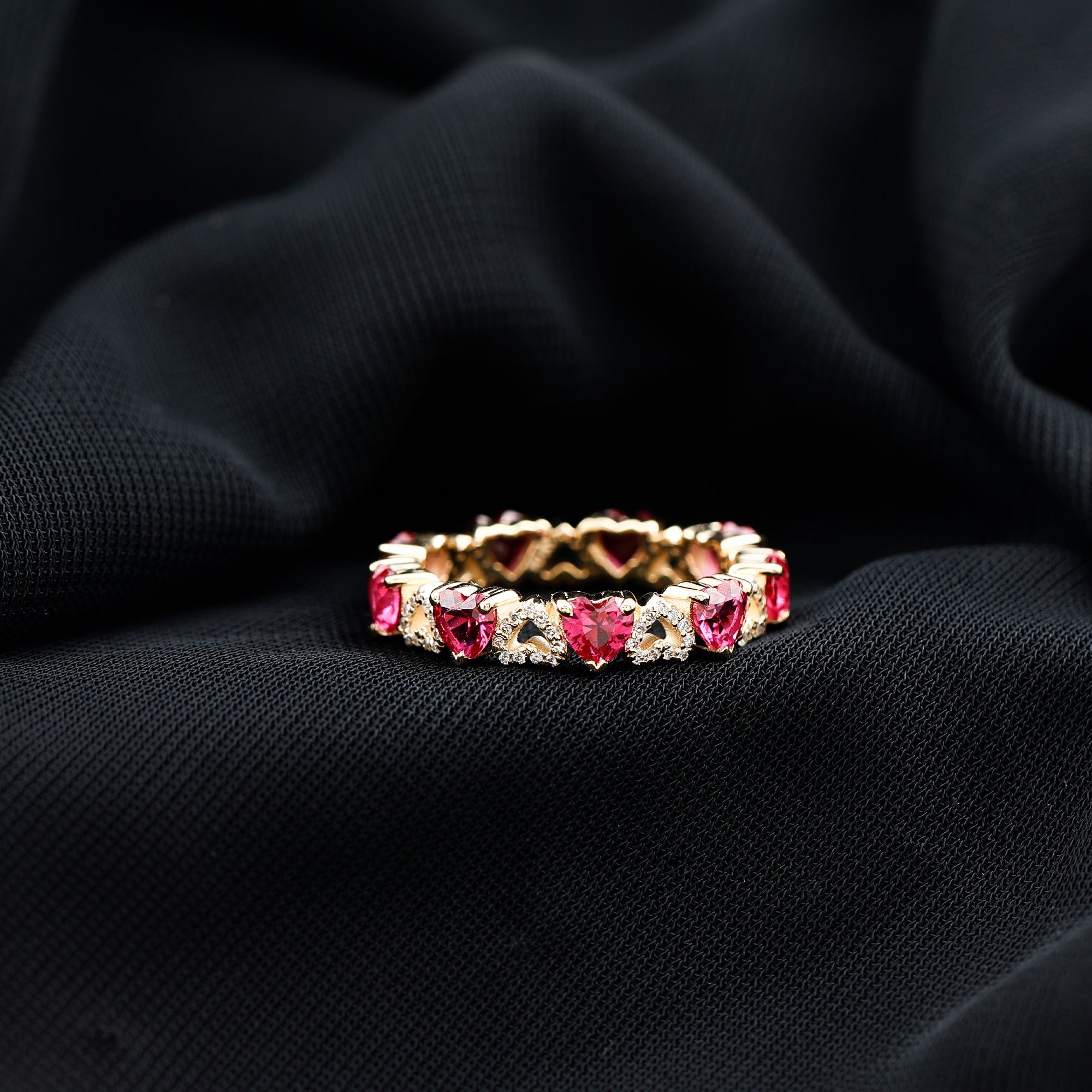 Lab-Created Ruby and Diamond Heart Eternity Band Ring