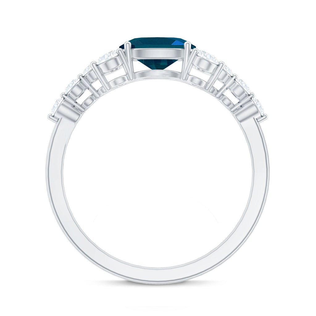 1 Carat Oval Cut London Blue Topaz Promise Ring with Diamond