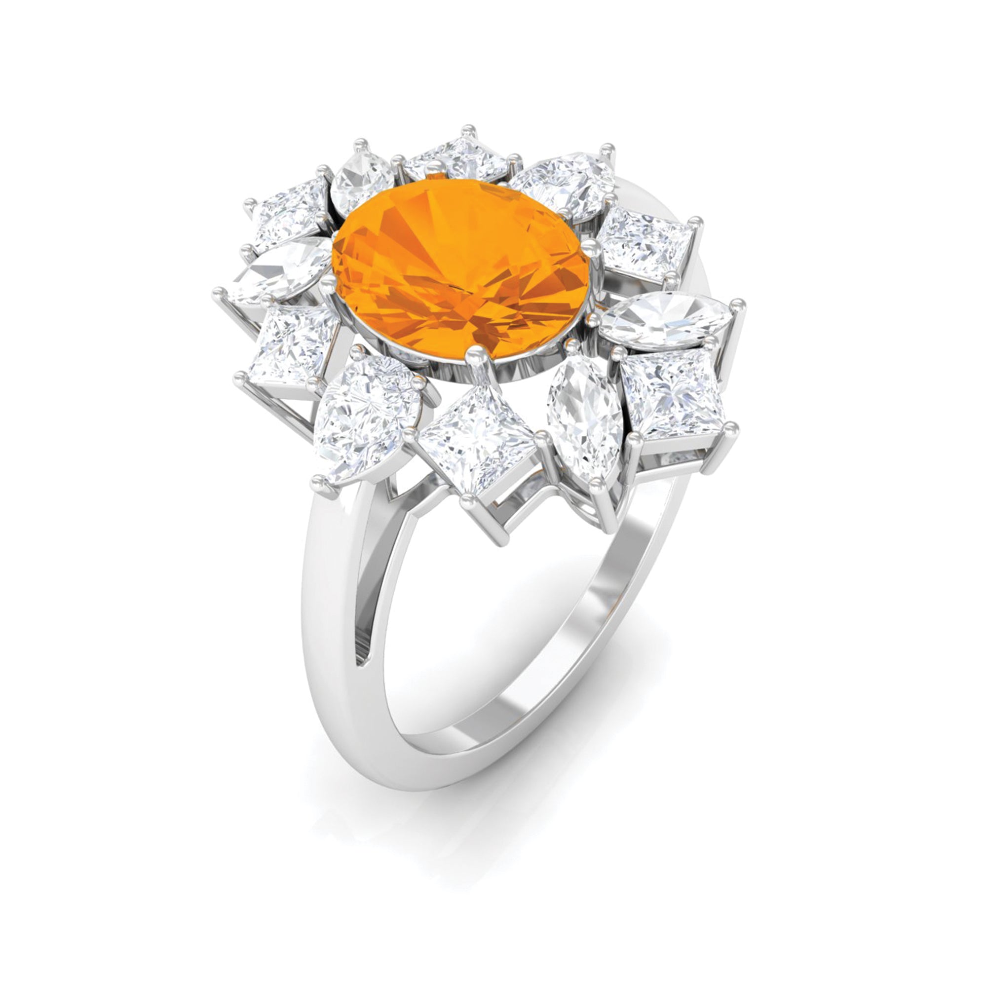 1 Carat Oval Fire Opal Cocktail Engagement Ring with Moissanite