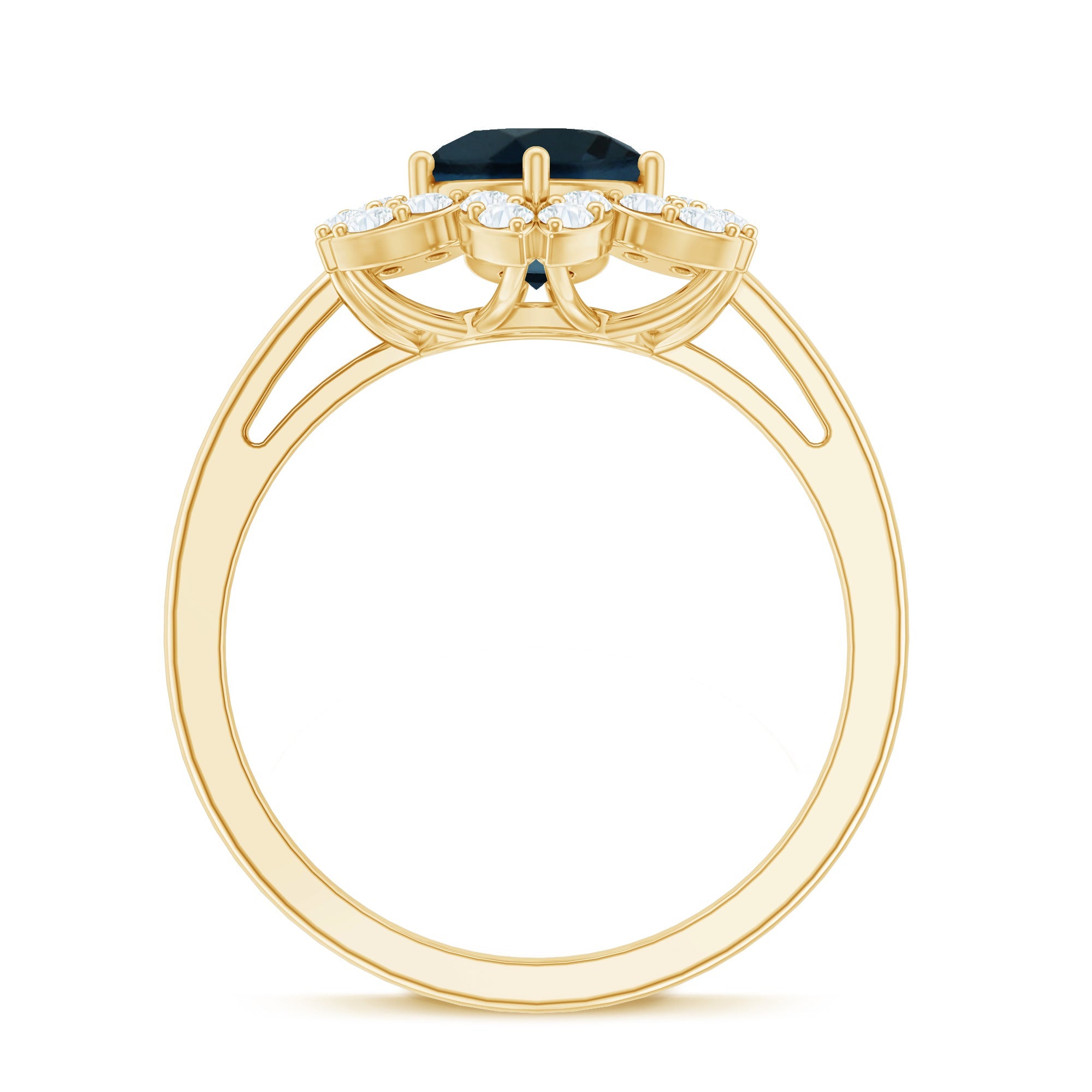 1.3 Carat Round London Blue Topaz Floral Engagement Ring with Diamond