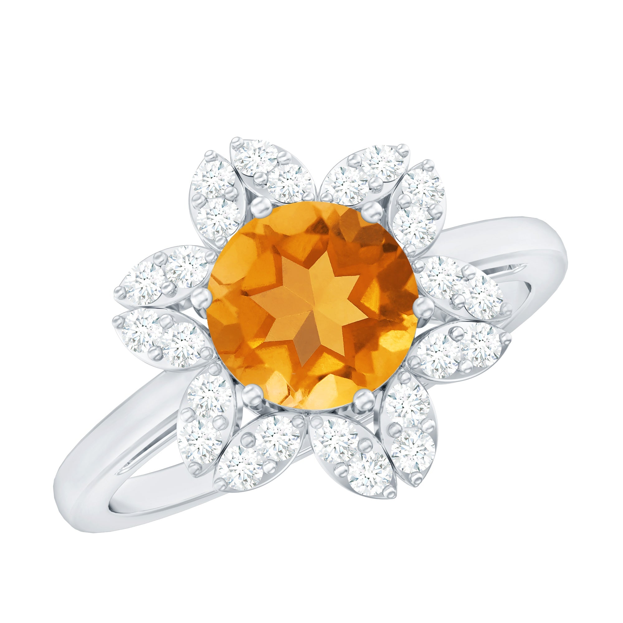 Natural Citrine Floral Engagement Ring with Diamond