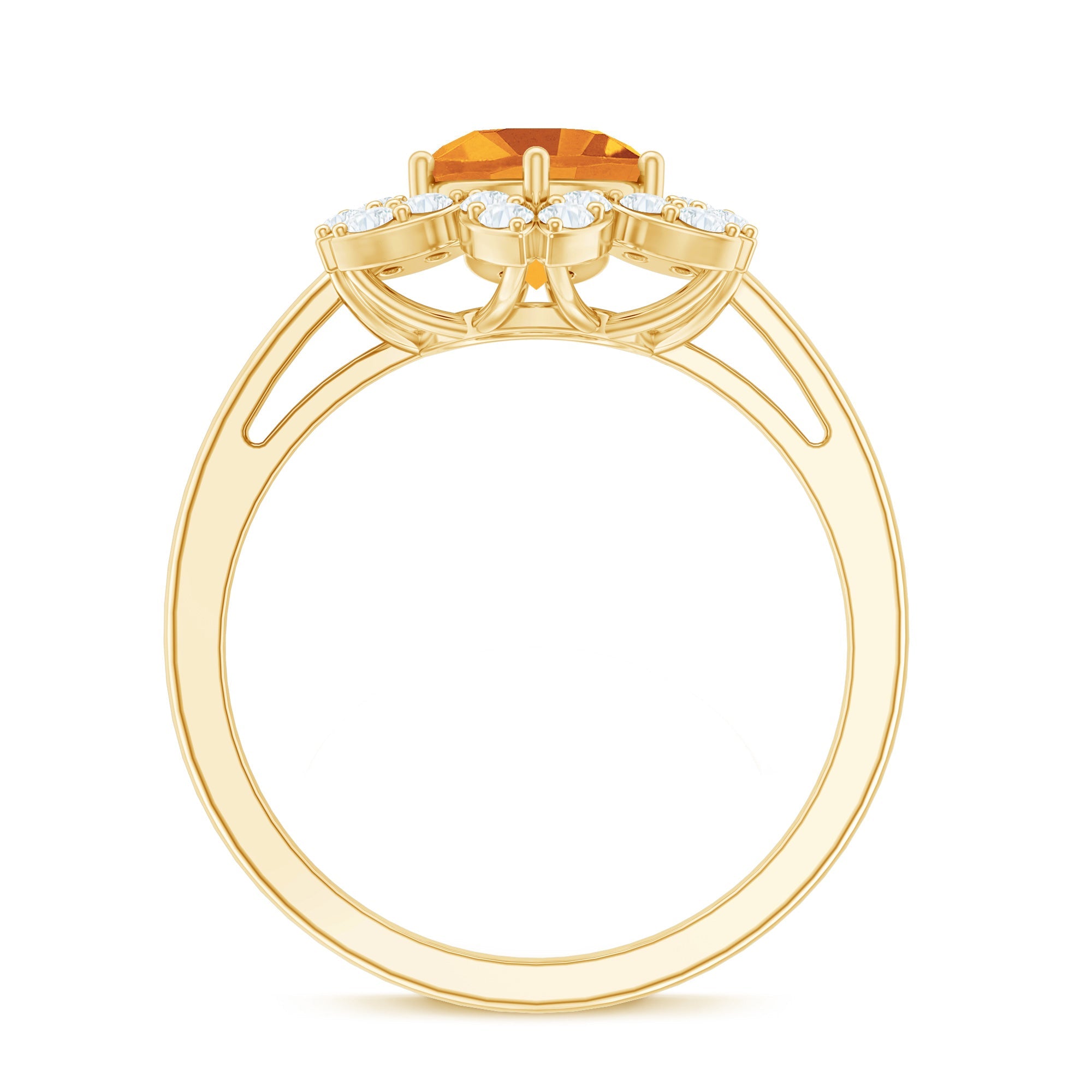 Natural Citrine Floral Engagement Ring with Diamond