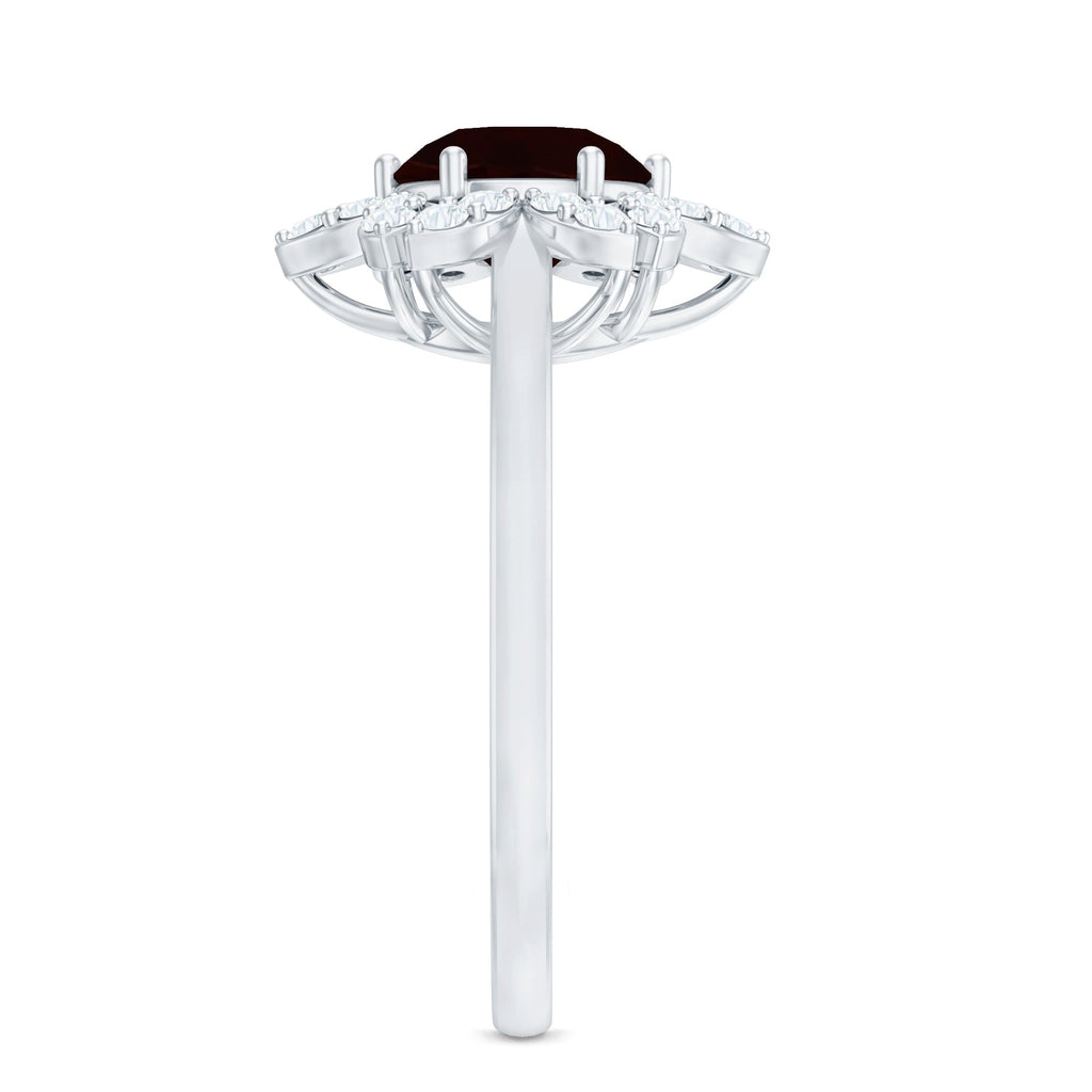 Certified Natural 2.3 Carat Garnet Flower Engagement Ring with Diamond