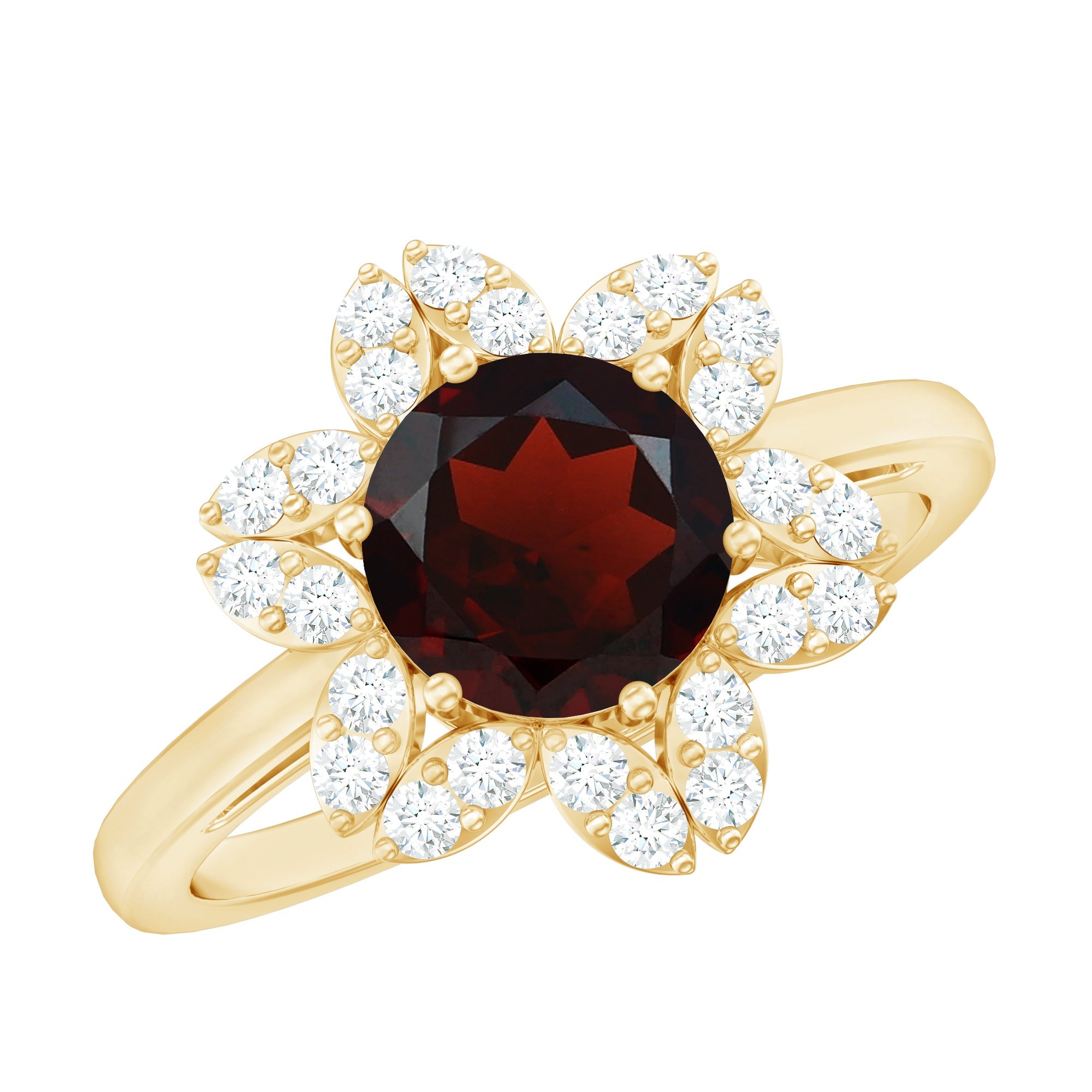 Certified Natural 2.3 Carat Garnet Flower Engagement Ring with Diamond | Rings | Wiccan Center