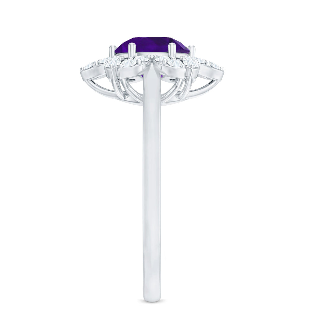 Round Amethyst Flower Engagement Ring with Diamond