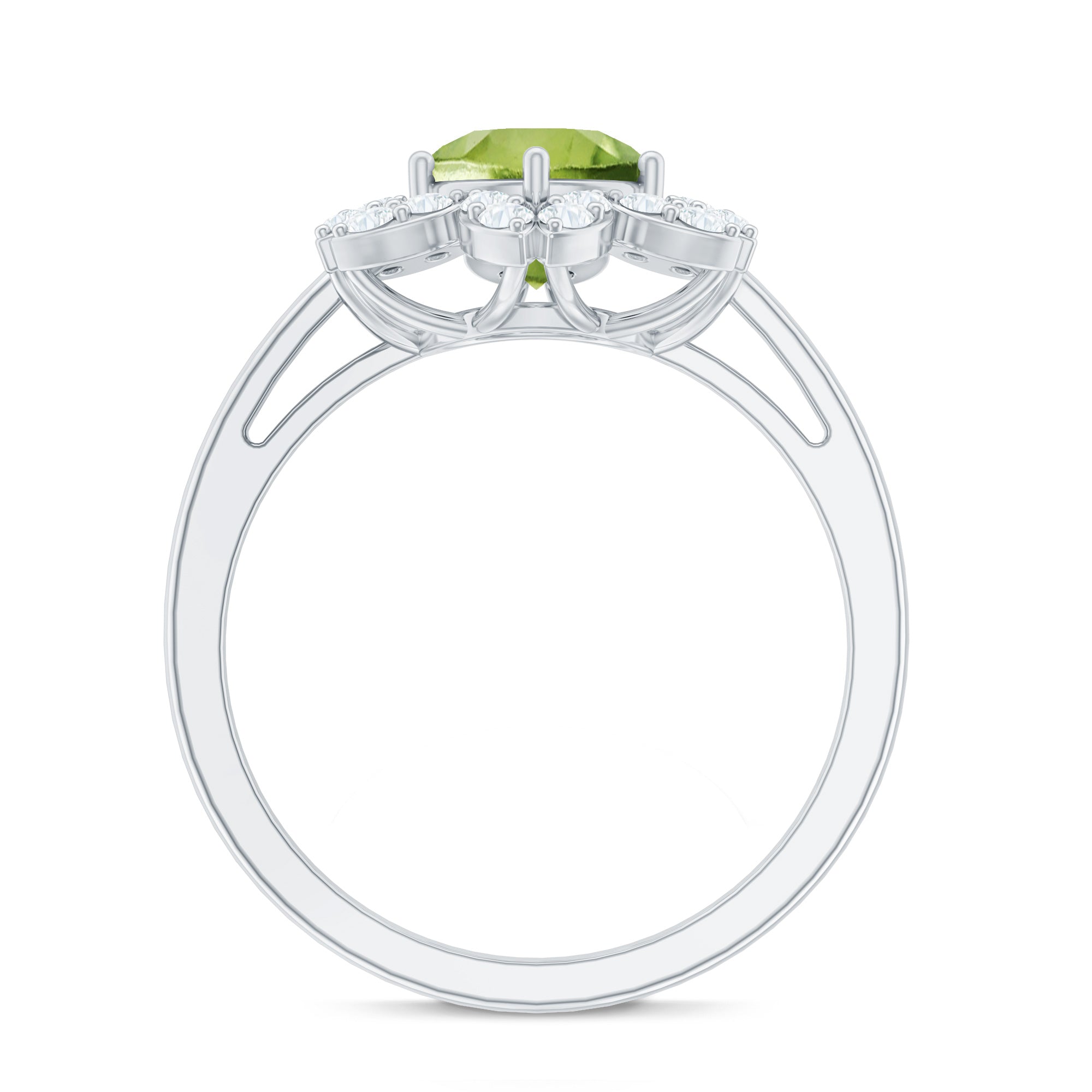 2 Carat Natural Peridot Flower Engagement Ring with Diamond