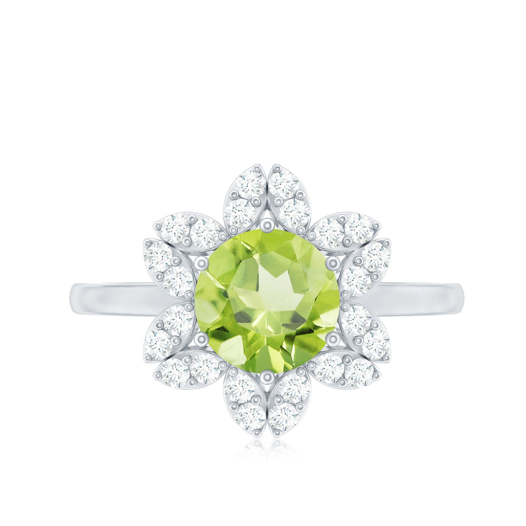 2 Carat Natural Peridot Flower Engagement Ring with Diamond