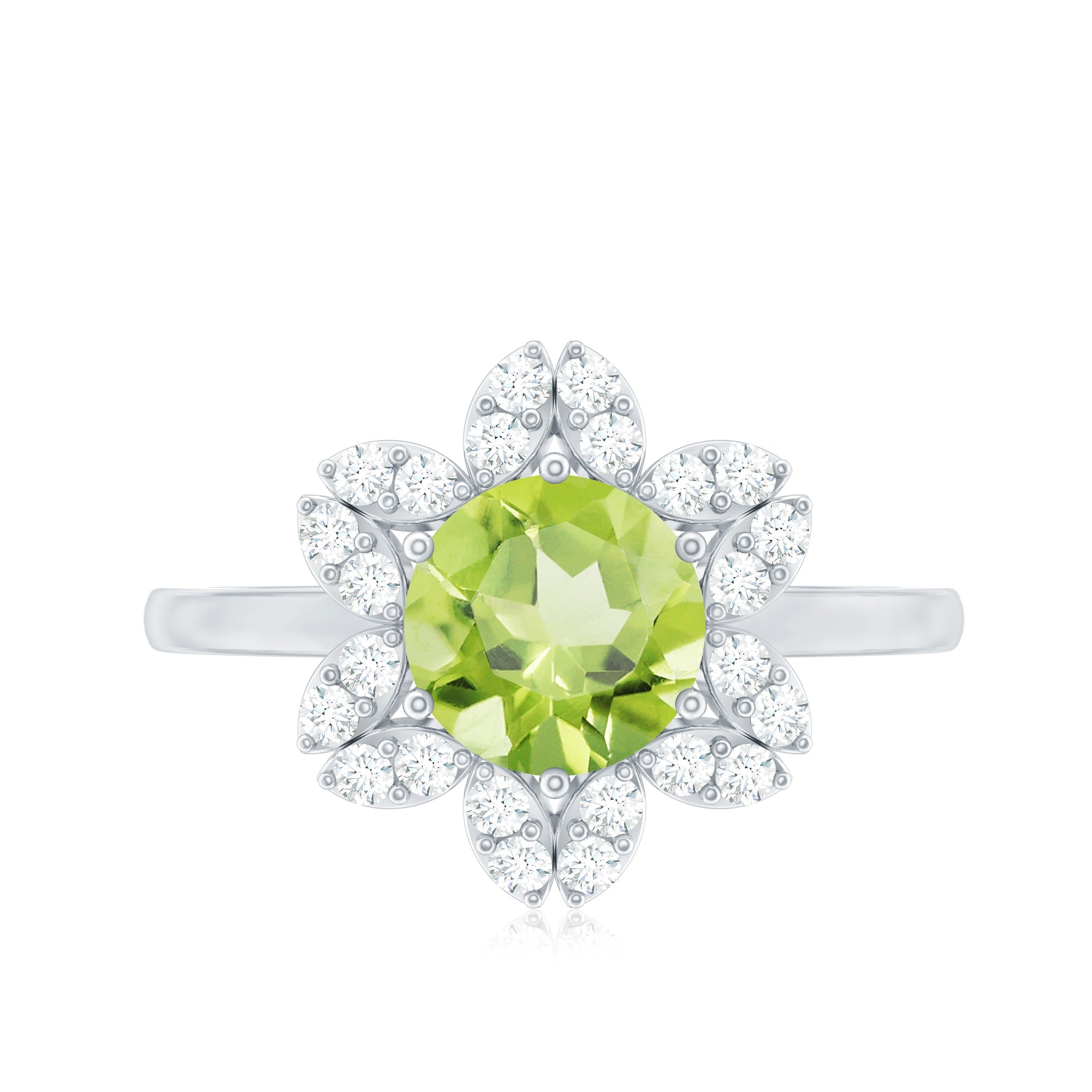2 Carat Natural Peridot Flower Engagement Ring with Diamond