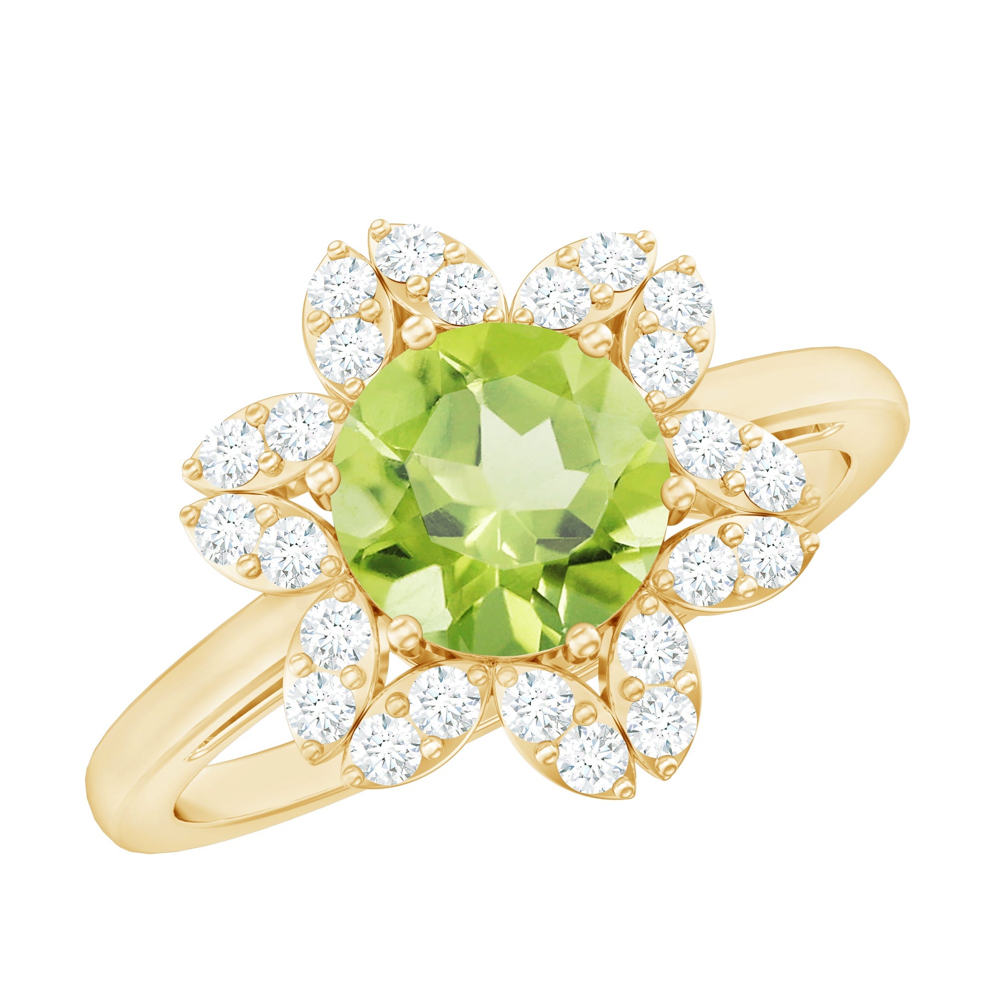 2 Carat Natural Peridot Flower Engagement Ring with Diamond | Rings | Wiccan Center