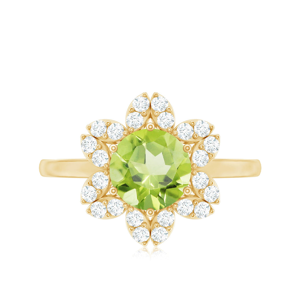 2 Carat Natural Peridot Flower Engagement Ring with Diamond