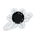 Natural 2.6 Carat Black Spinel Flower Engagement Ring with Diamond