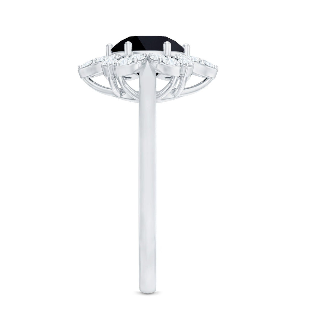 Natural 2.6 Carat Black Spinel Flower Engagement Ring with Diamond