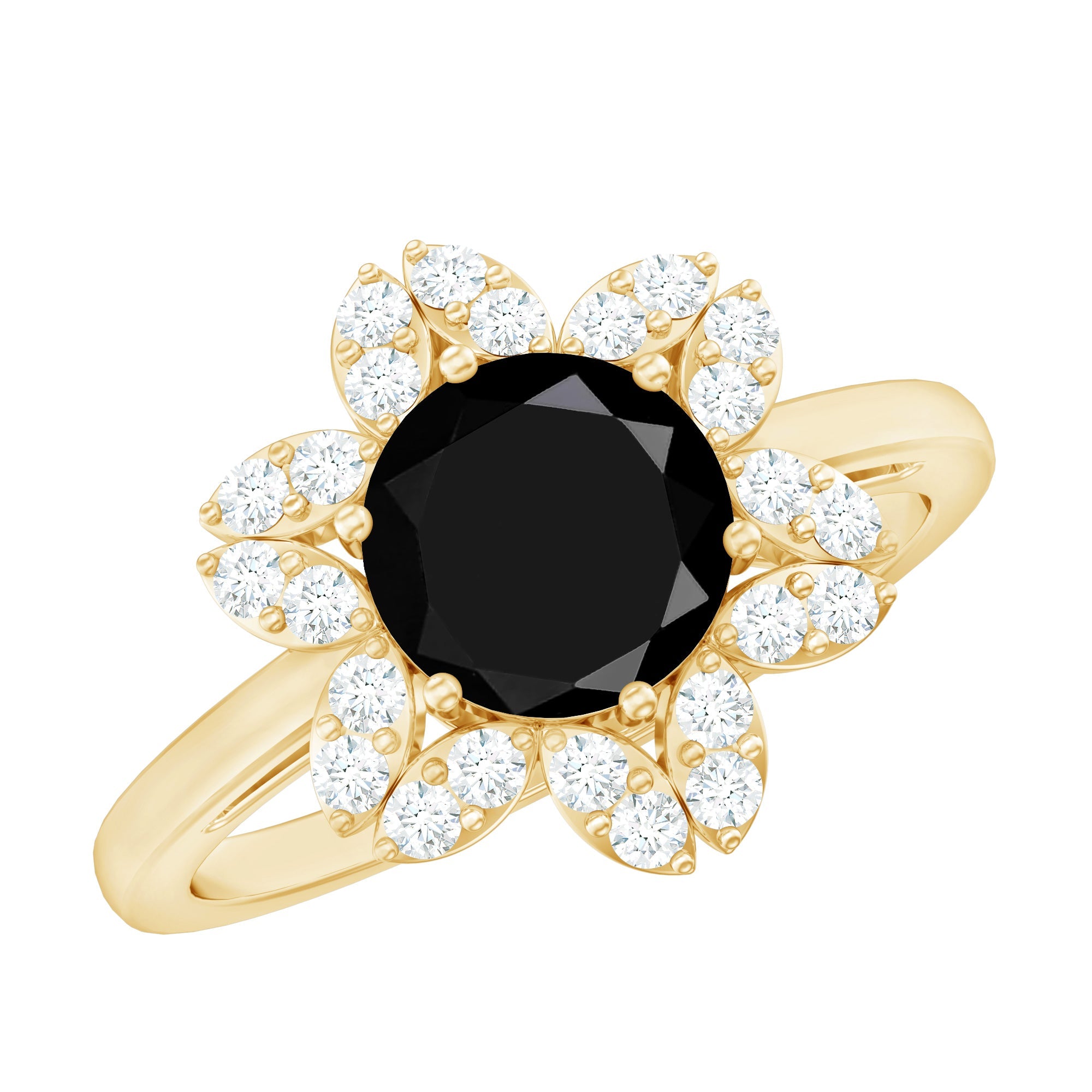 Natural 2.6 Carat Black Spinel Flower Engagement Ring with Diamond | Rings | Wiccan Center