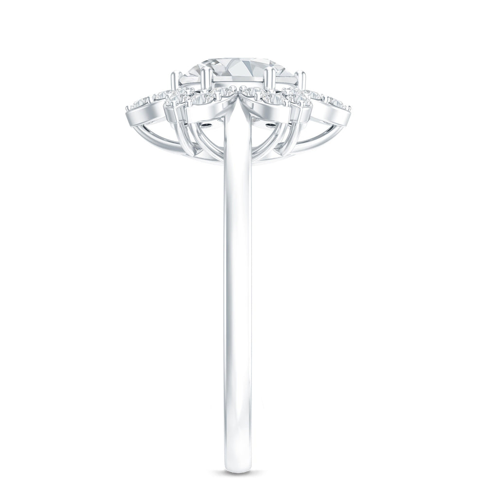 Certified Moissanite Flower Halo Engagement Ring for Women