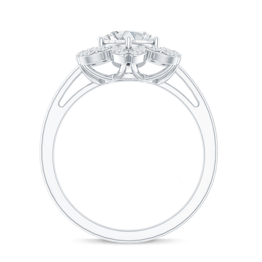 Certified Moissanite Flower Halo Engagement Ring for Women