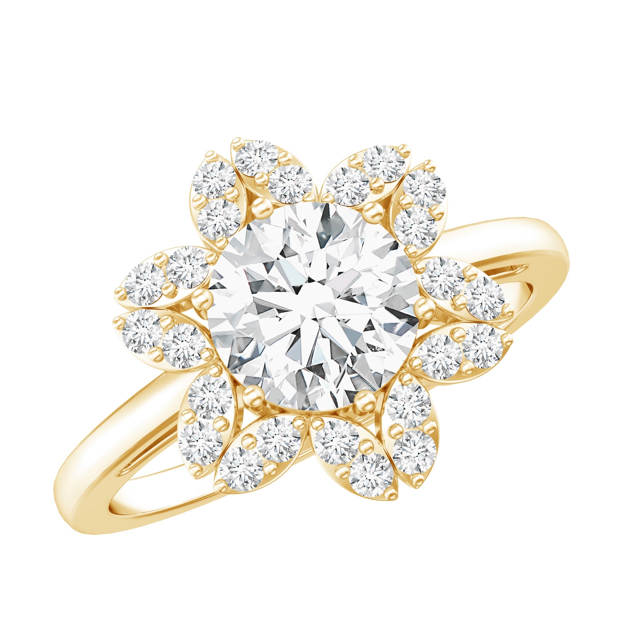 Certified Moissanite Flower Halo Engagement Ring for Women | Rings | Wiccan Center