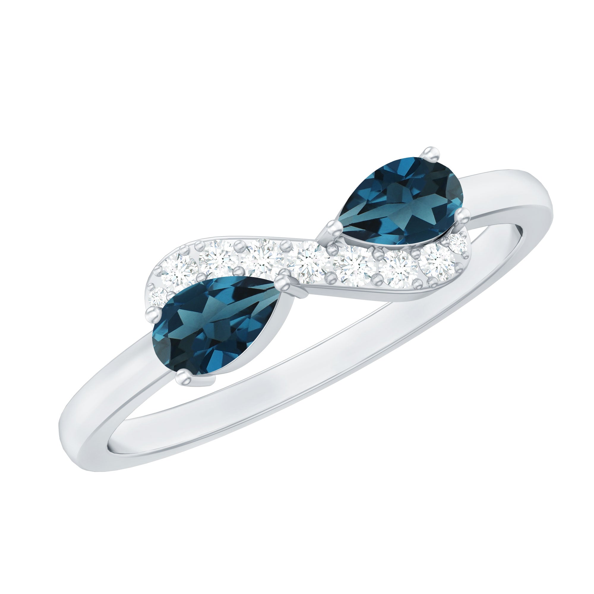 Pear Shape London Blue Topaz Infinity Promise Ring with Diamond