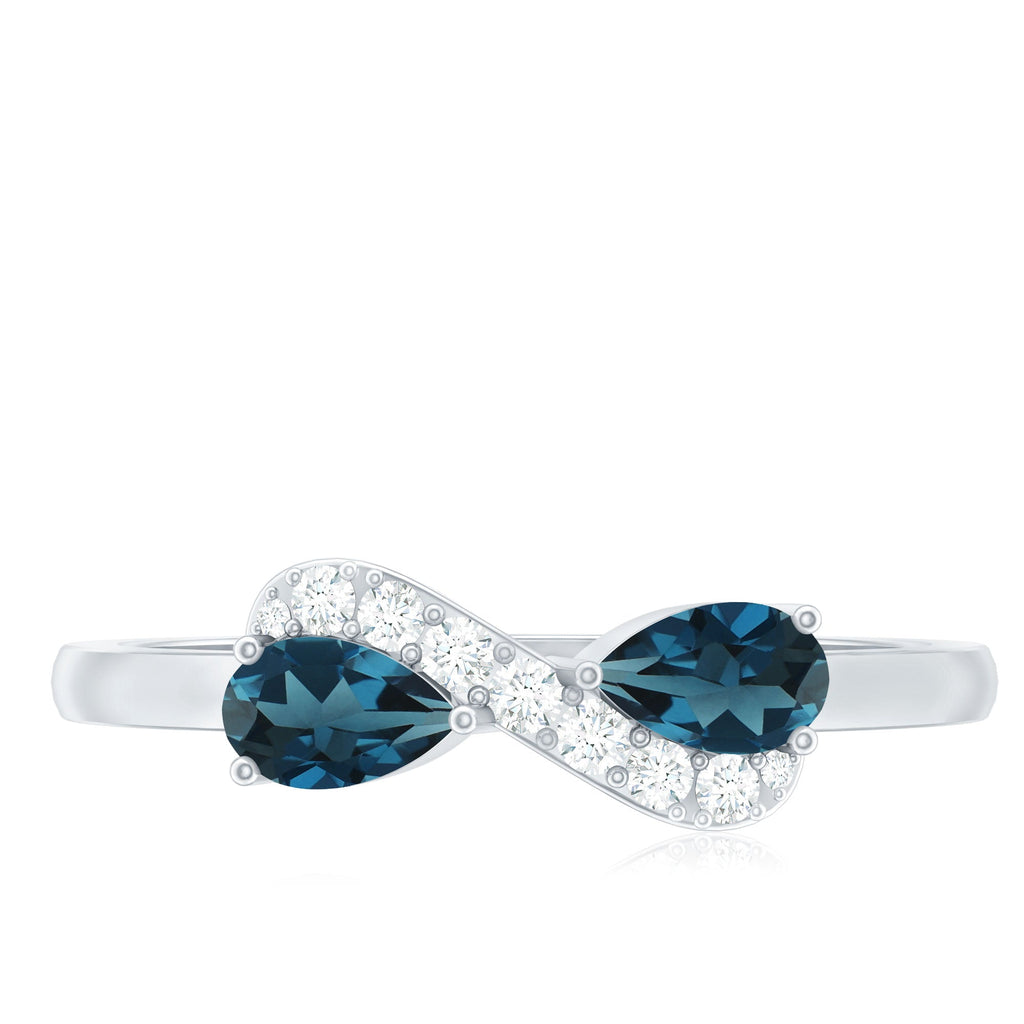 Pear Shape London Blue Topaz Infinity Promise Ring with Diamond