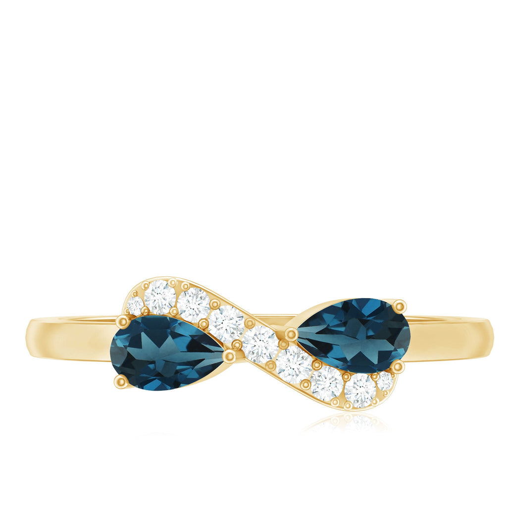 Pear Shape London Blue Topaz Infinity Promise Ring with Diamond