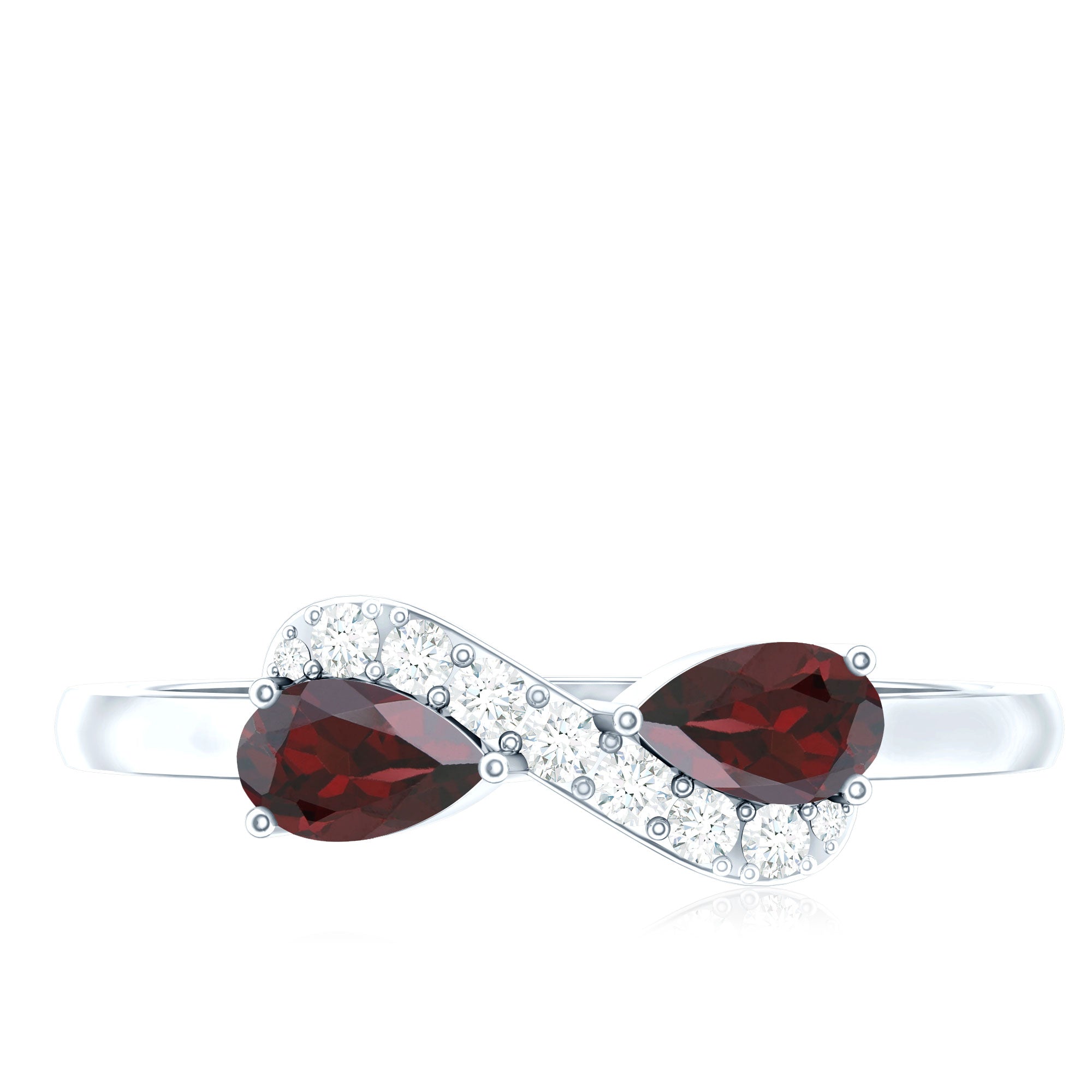 Real Garnet 2 Stone Infinity Promise Ring with Diamond