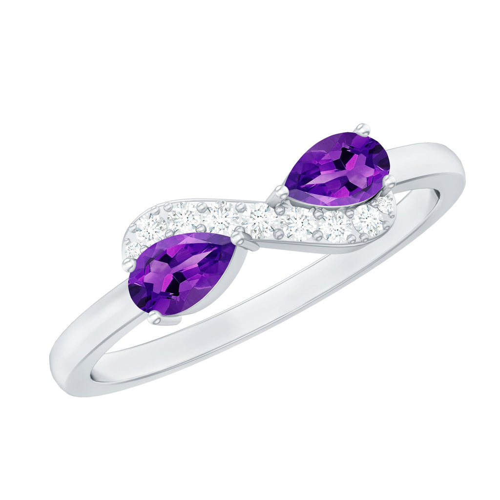 Pear Shaped Amethyst Infinity Promise Ring with Diamond