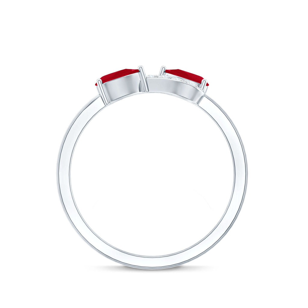 Natural Pear Shape Ruby Toi Et Moi Promise Ring with Diamond