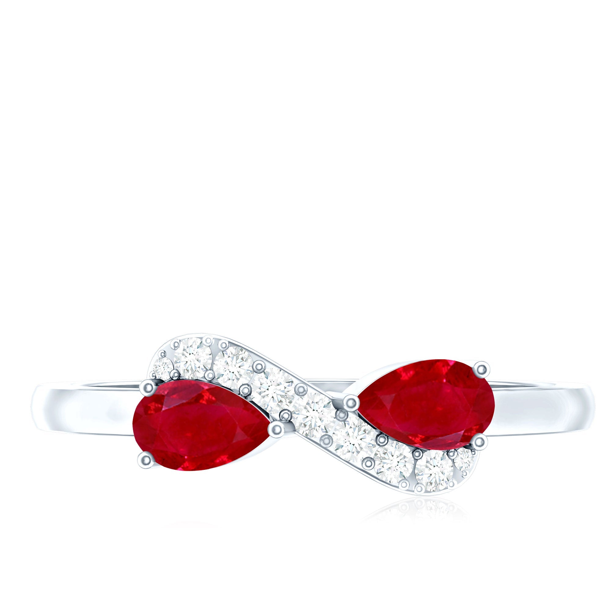 Natural Pear Shape Ruby Toi Et Moi Promise Ring with Diamond