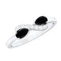 Natural Black Spinel Diamond 2 Stone Promise Ring in East West Style
