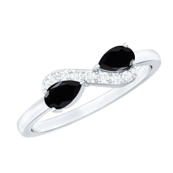 Natural Black Spinel Diamond 2 Stone Promise Ring in East West Style | Rings | Wiccan Center