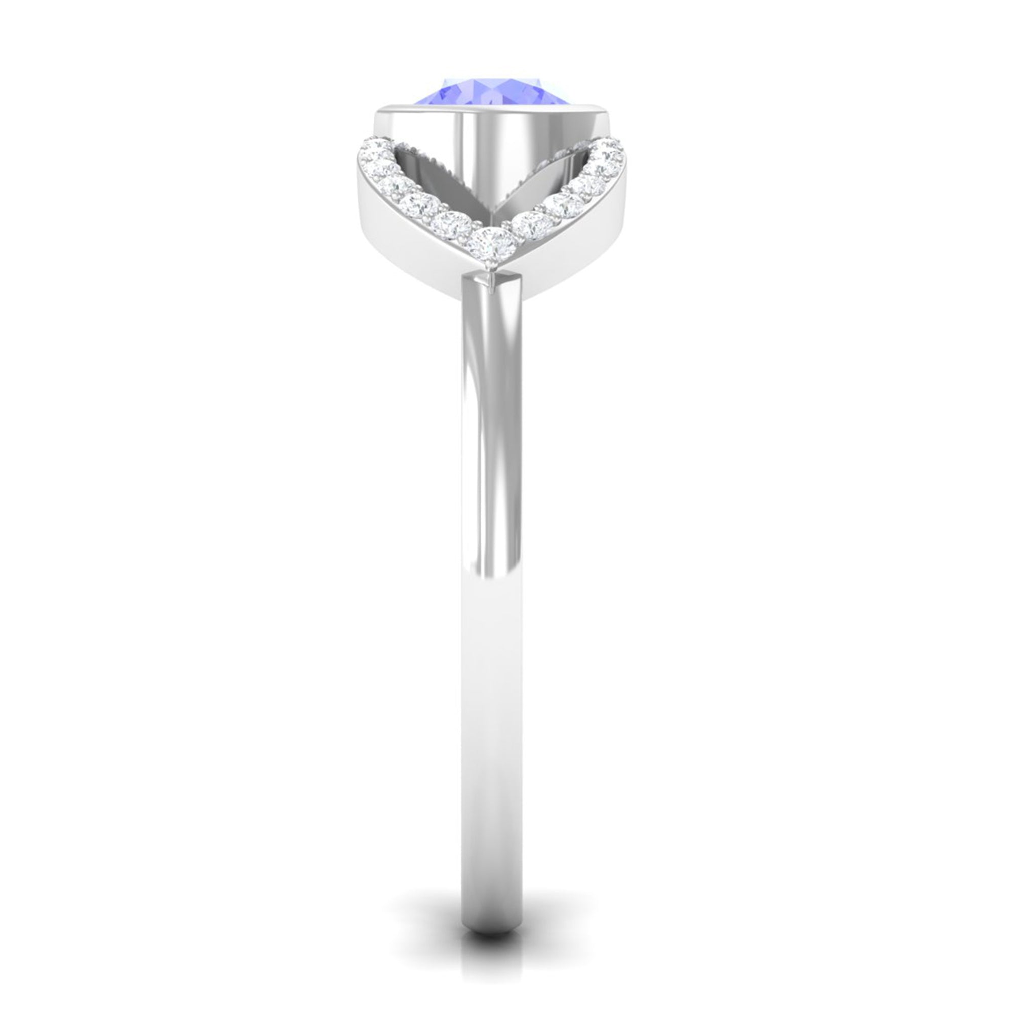 Bezel Set Tanzanite Solitaire Split Shank Ring with Diamond