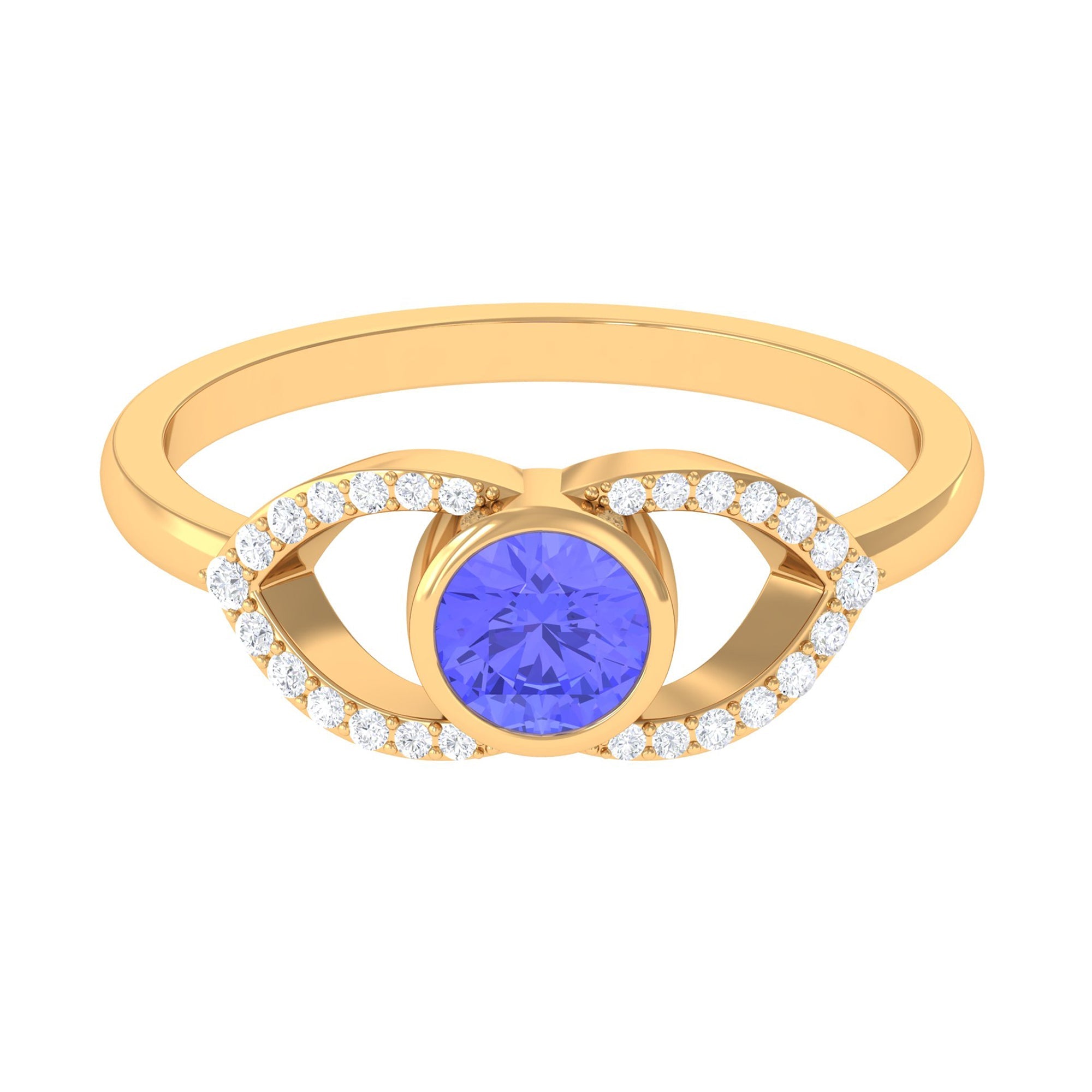Bezel Set Tanzanite Solitaire Split Shank Ring with Diamond | Rings | Wiccan Center