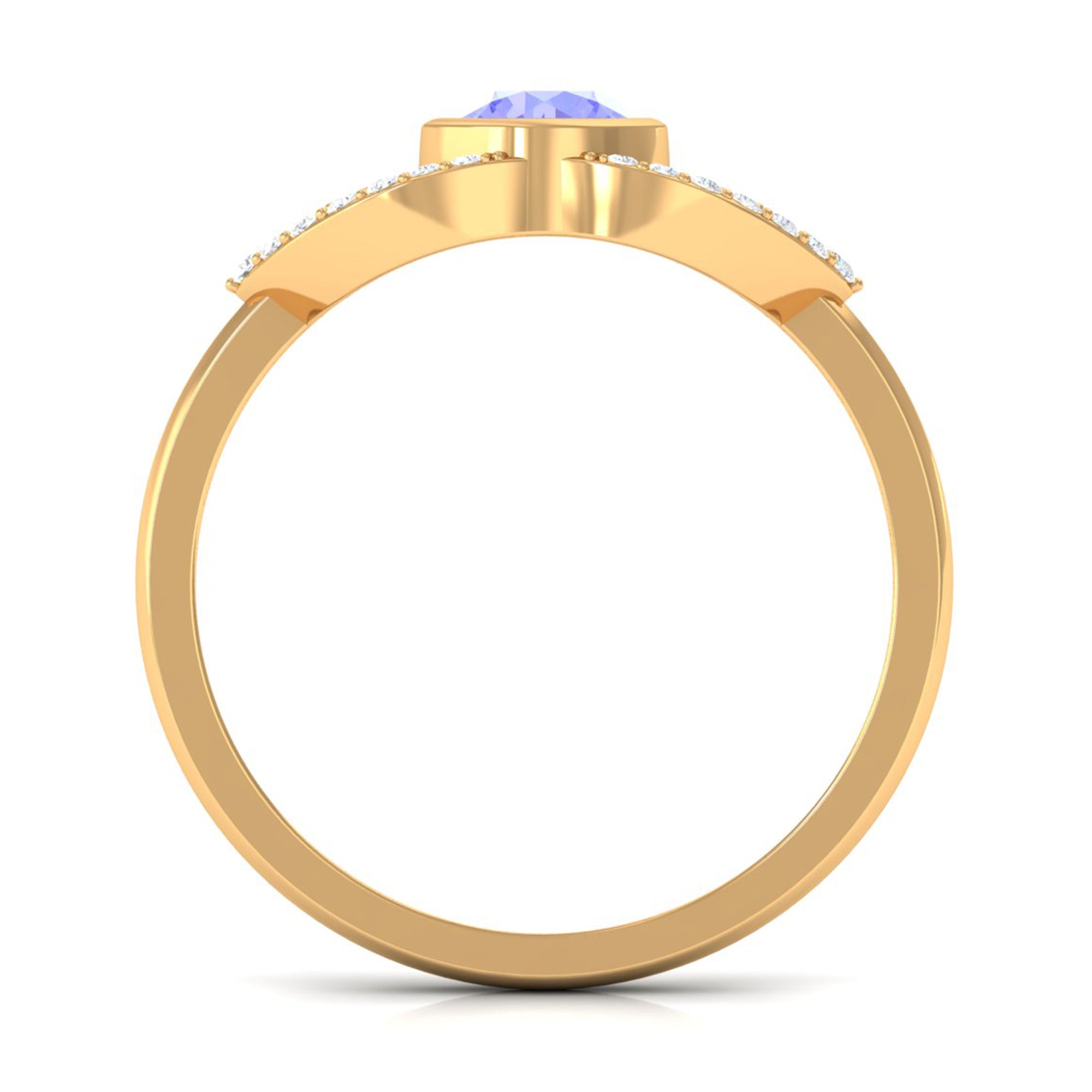 Bezel Set Tanzanite Solitaire Split Shank Ring with Diamond
