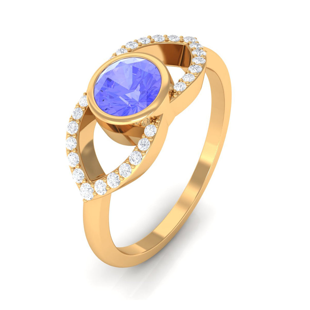 Bezel Set Tanzanite Solitaire Split Shank Ring with Diamond