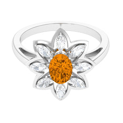 1 Carat Oval Cut Citrine Flower Engagement Ring with Diamond Stones | Rings | Wiccan Center