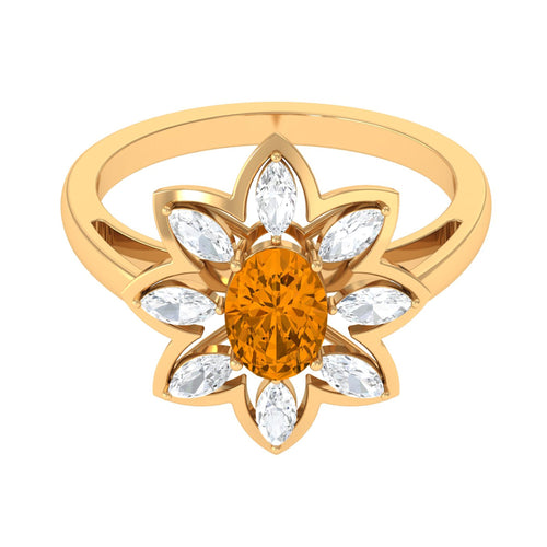 1 Carat Oval Cut Citrine Flower Engagement Ring with Diamond Stones | Rings | Wiccan Center